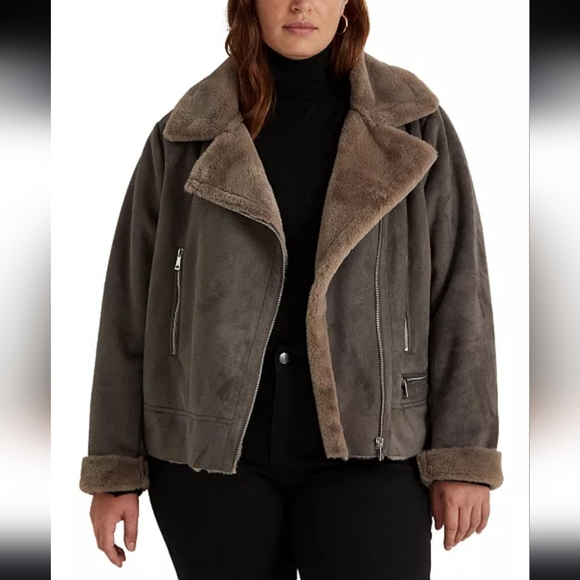LAUREN RALPH LAUREN Faux Shearling Moto Jacket XXL - Picture 9 of 9